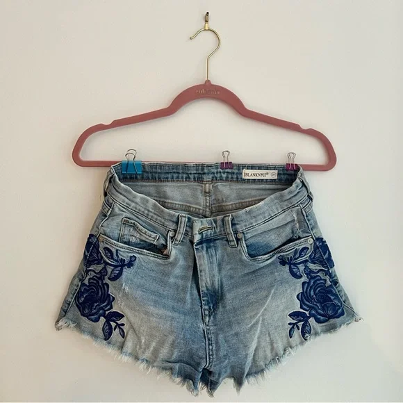 Blank NYC Light Blue Jean Shorts with Dark Blue Embroidery - Picture 7 of 7